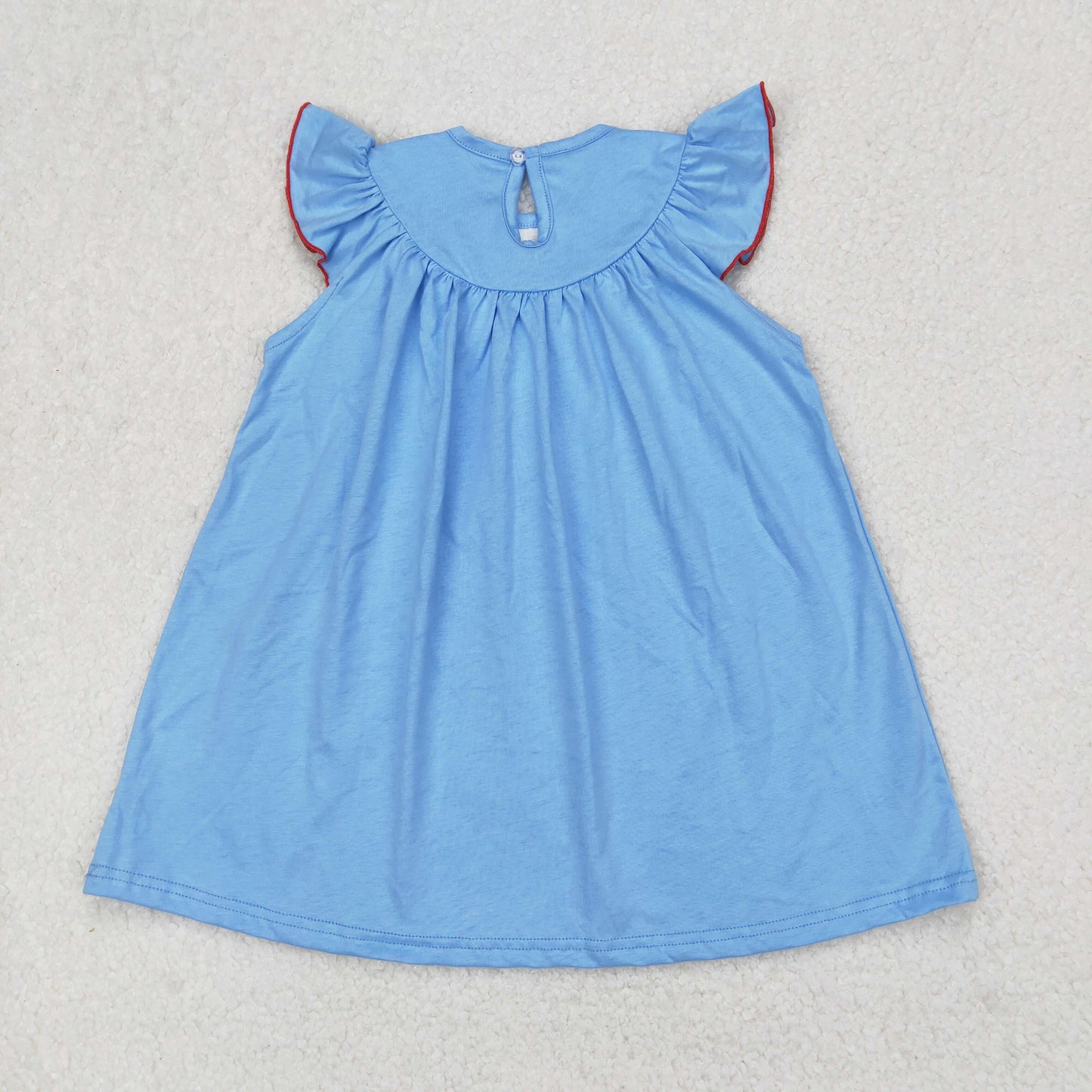 GSD1818 smocked July 4th flag sailboat blue flutter sleeve girls dress