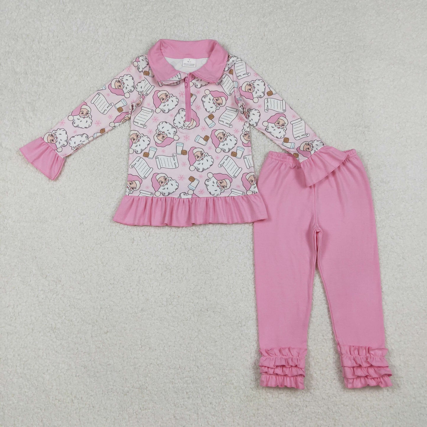 GLP2750 Christmas Santa milk pink zipper long sleeve pink pants girls set