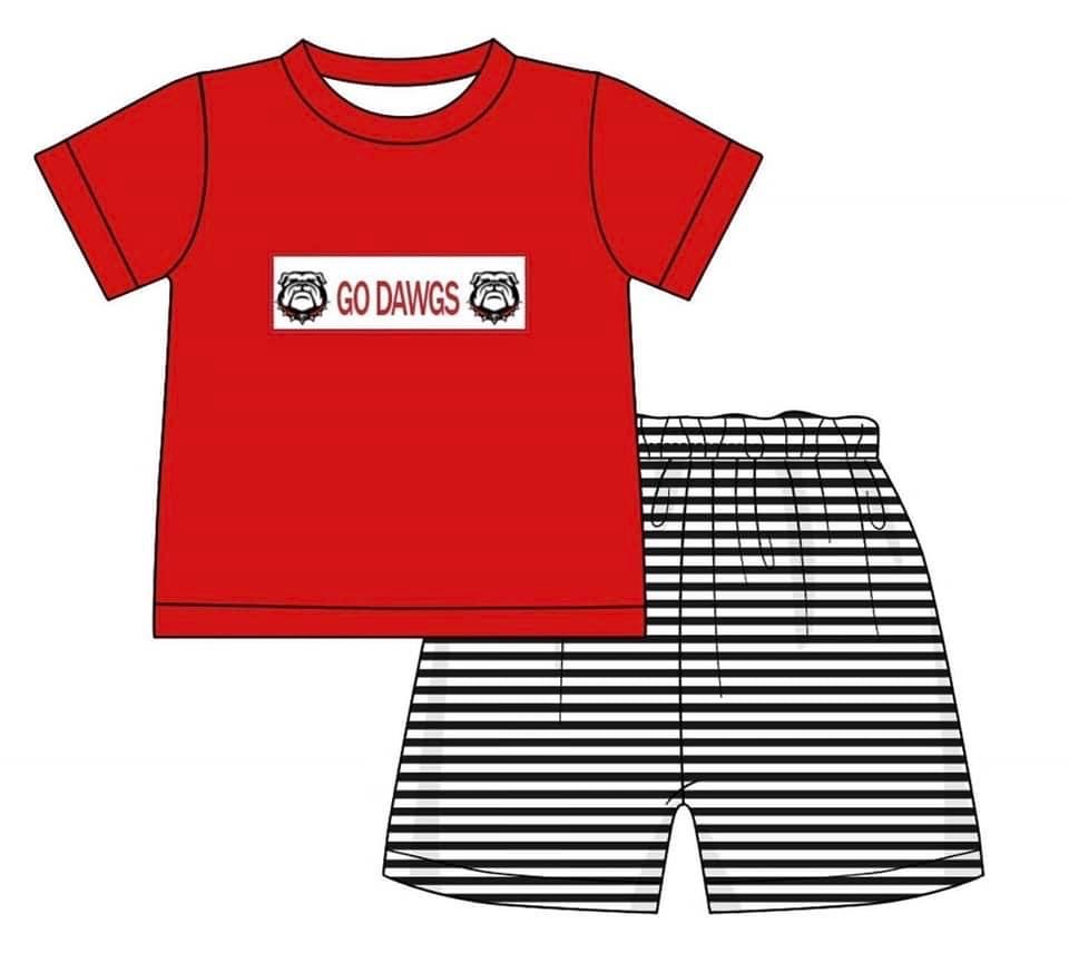 custom style GO DAWGS georgia bulldogs red short sleeve black striped shorts boys set