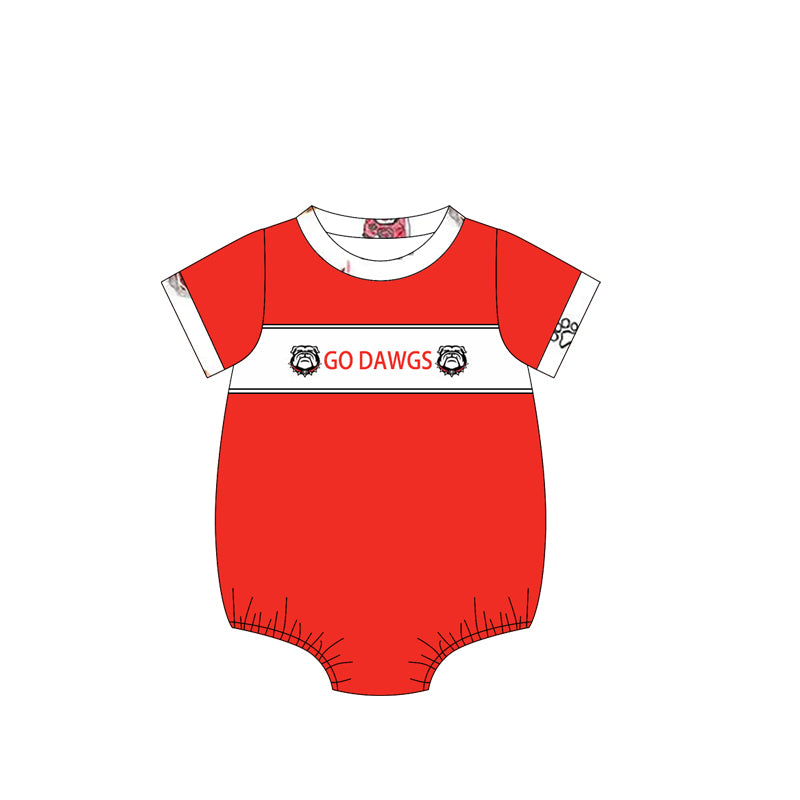 Custom Moq 3 Football Team Go Dawgs Red Short Sleeve Boys Romper
