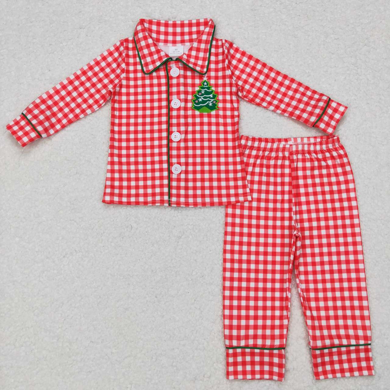 BLP0378 Christmas tree red striped plaid long sleeve boys pajamas