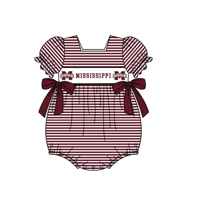 Custom Moq 3 Football Item Mississippi Maroon Short Sleeve Girls Romper