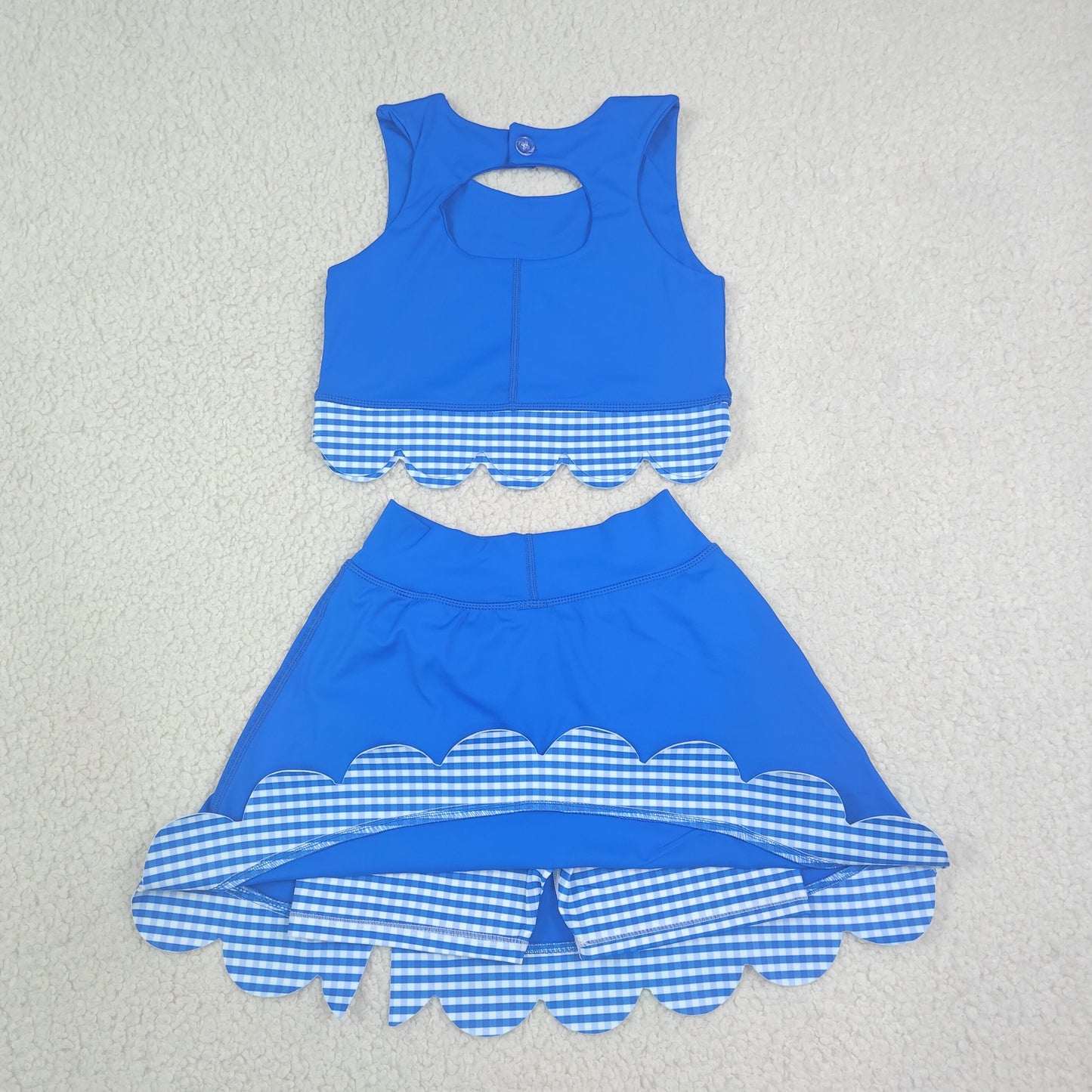preorder Samples GSD4177 Yoga Scallop Blue Sleeveless Bows Skorts Girls Set