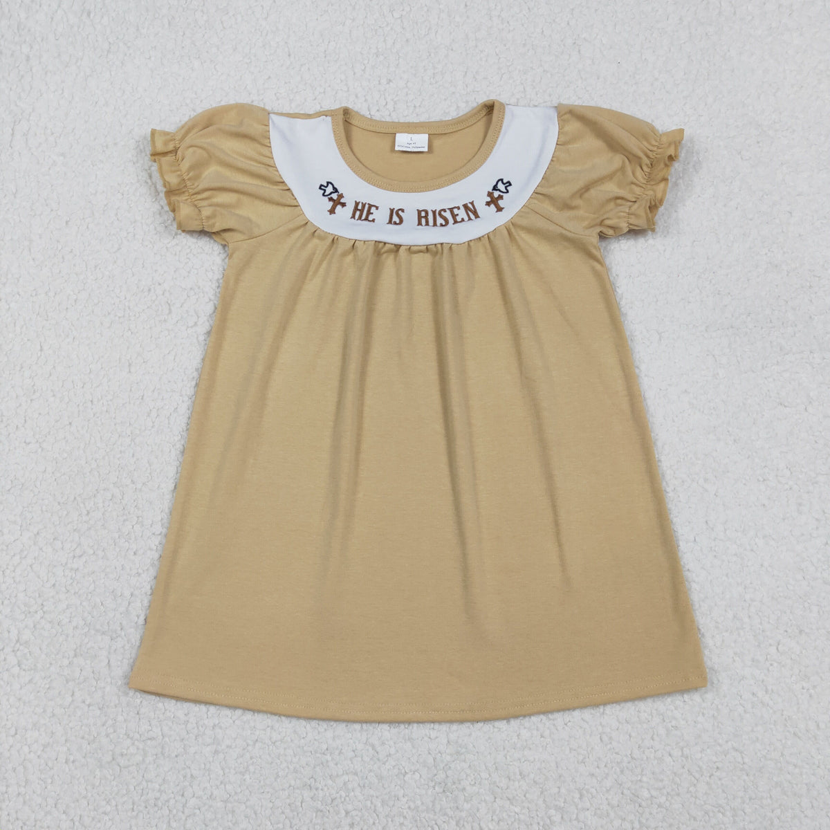 Embroidery GSD3123 Easter He Is Risen Cross Short Sleeve Girls Dress