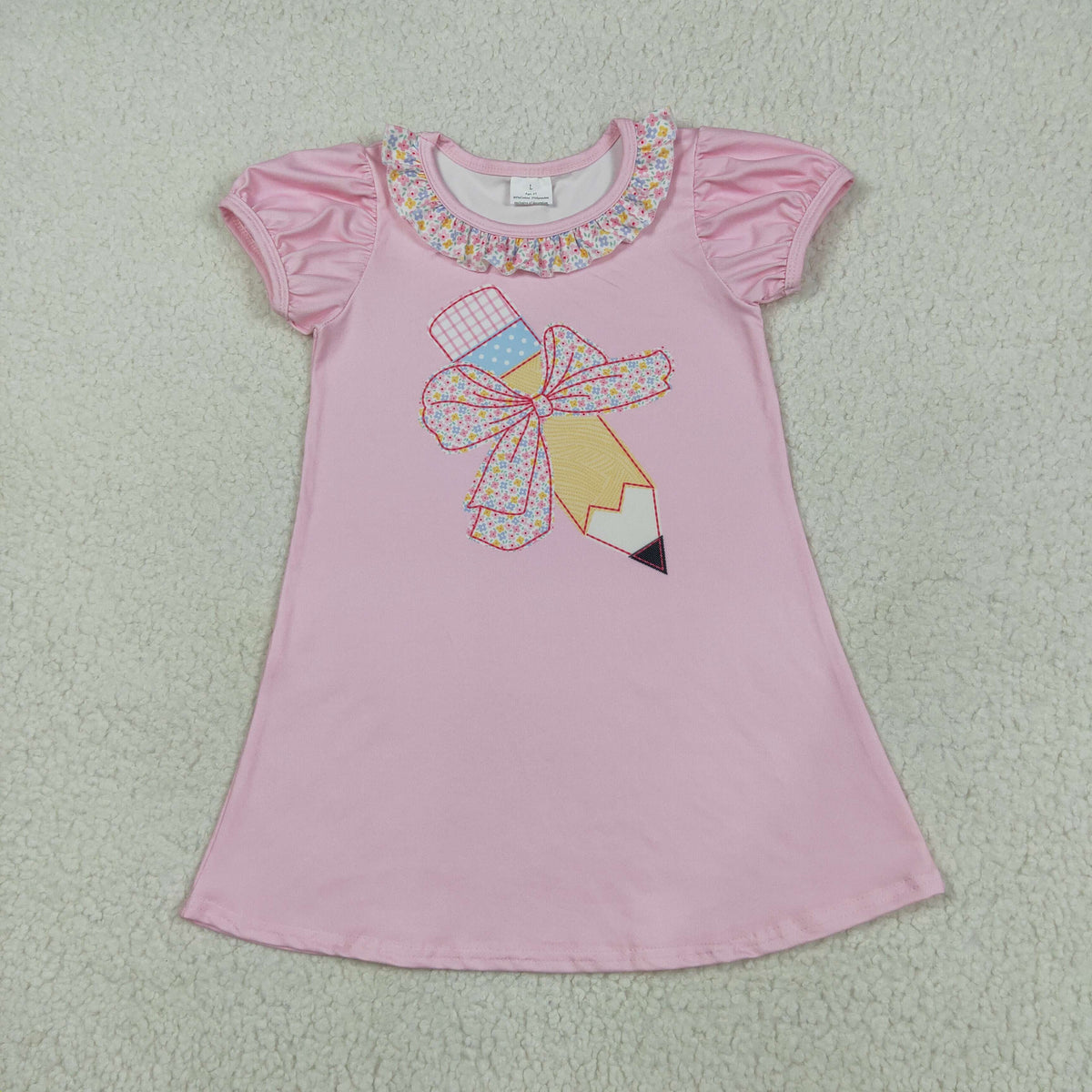 GSD2017 back to school pen bow pink short sleeve girls dress