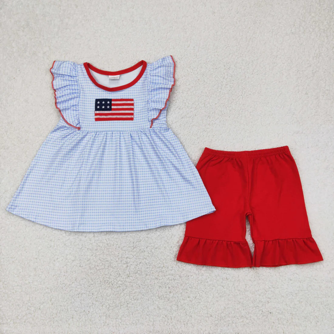 Jult 4th embroidery flag Summer Sibling Clothes RTS