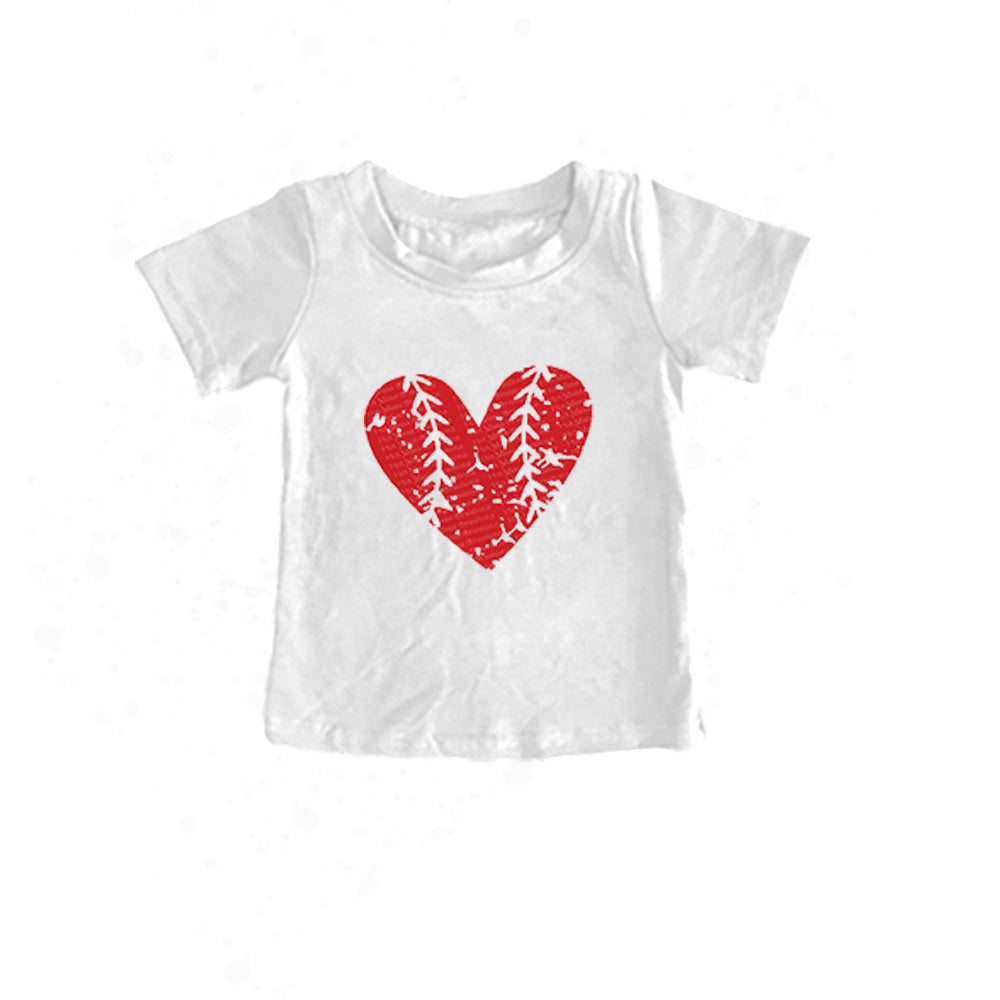 preorder GT0454 Red Heart Baseball White Short Sleeve Girls Top