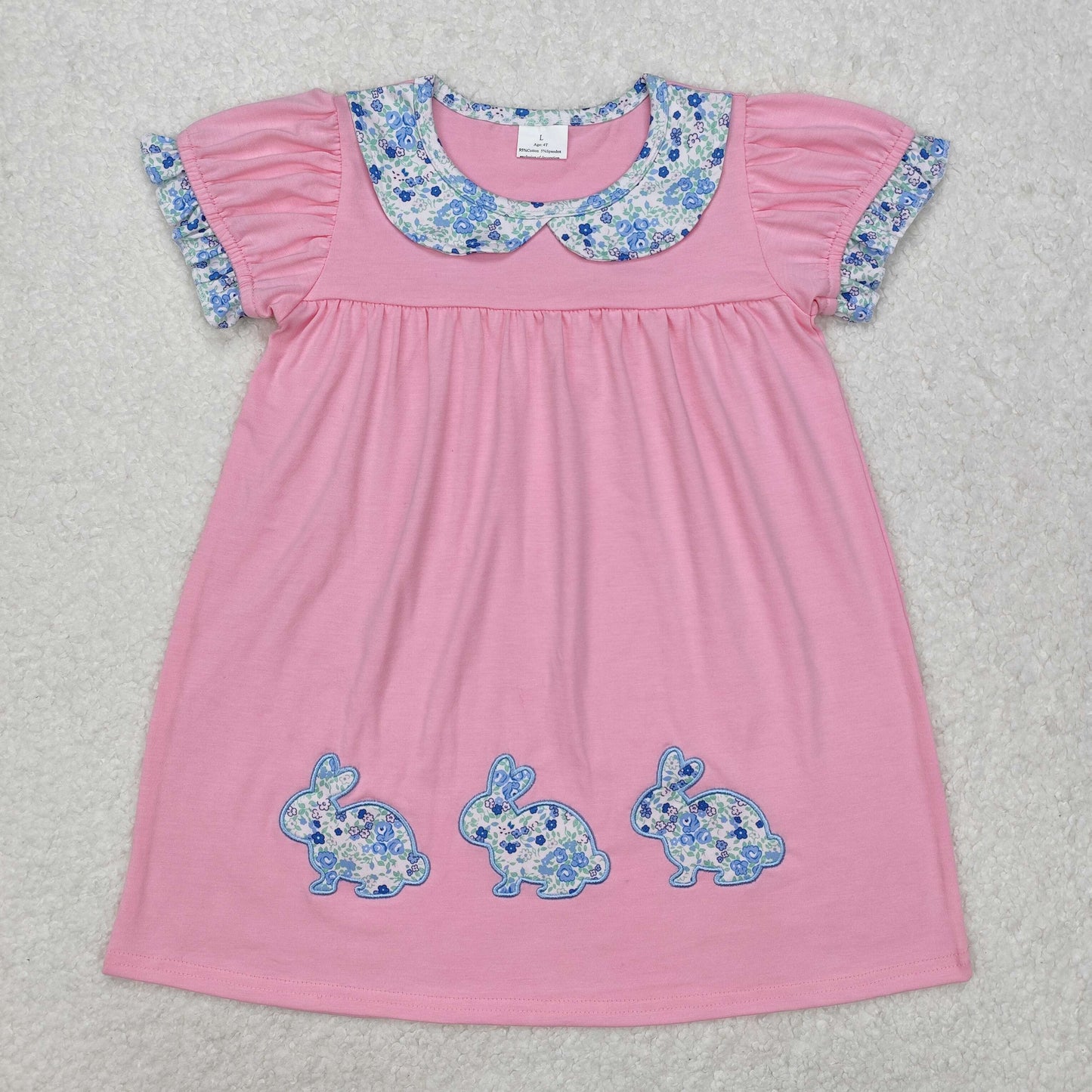 GSD1615 embroidery Easter rabbit bunny pink short sleeve girls dress