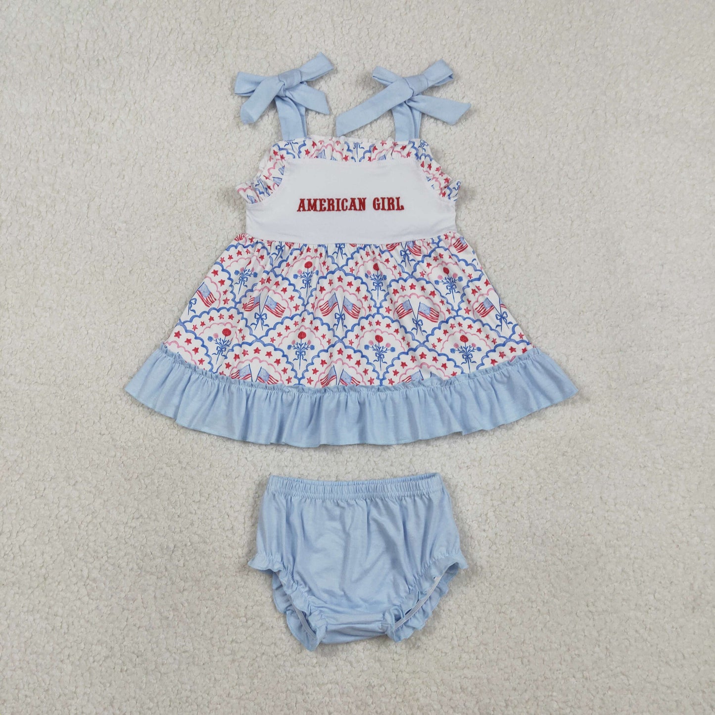 Embroidery SR3648 July 4th American Girl Flag Girls Romper