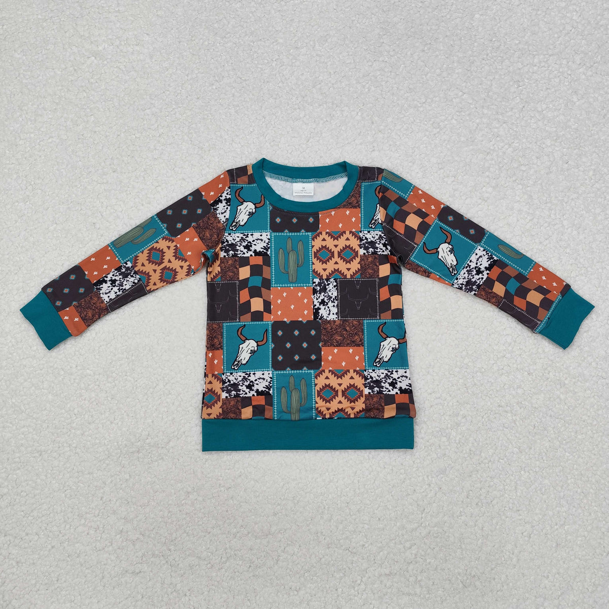 BT1060 Western Aztec cow green long sleeve boys pullover
