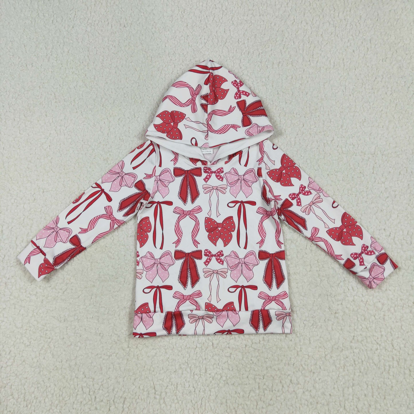 GT1059 pink/red bows long sleeve hoodie girls top