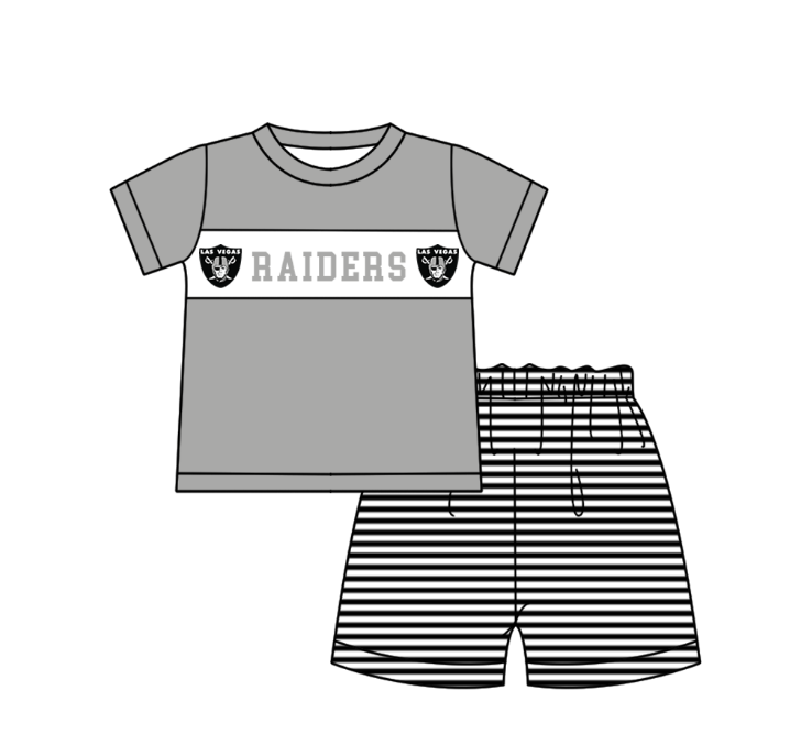 Custom Moq 3 Football Team Raiders Grey Short Sleeve Shorts Boys Set