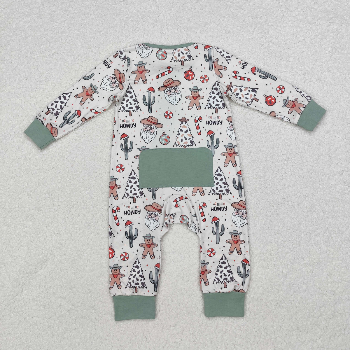 LR1674 Christmas Western Santa gingerbread man long sleeve zipper boys romper