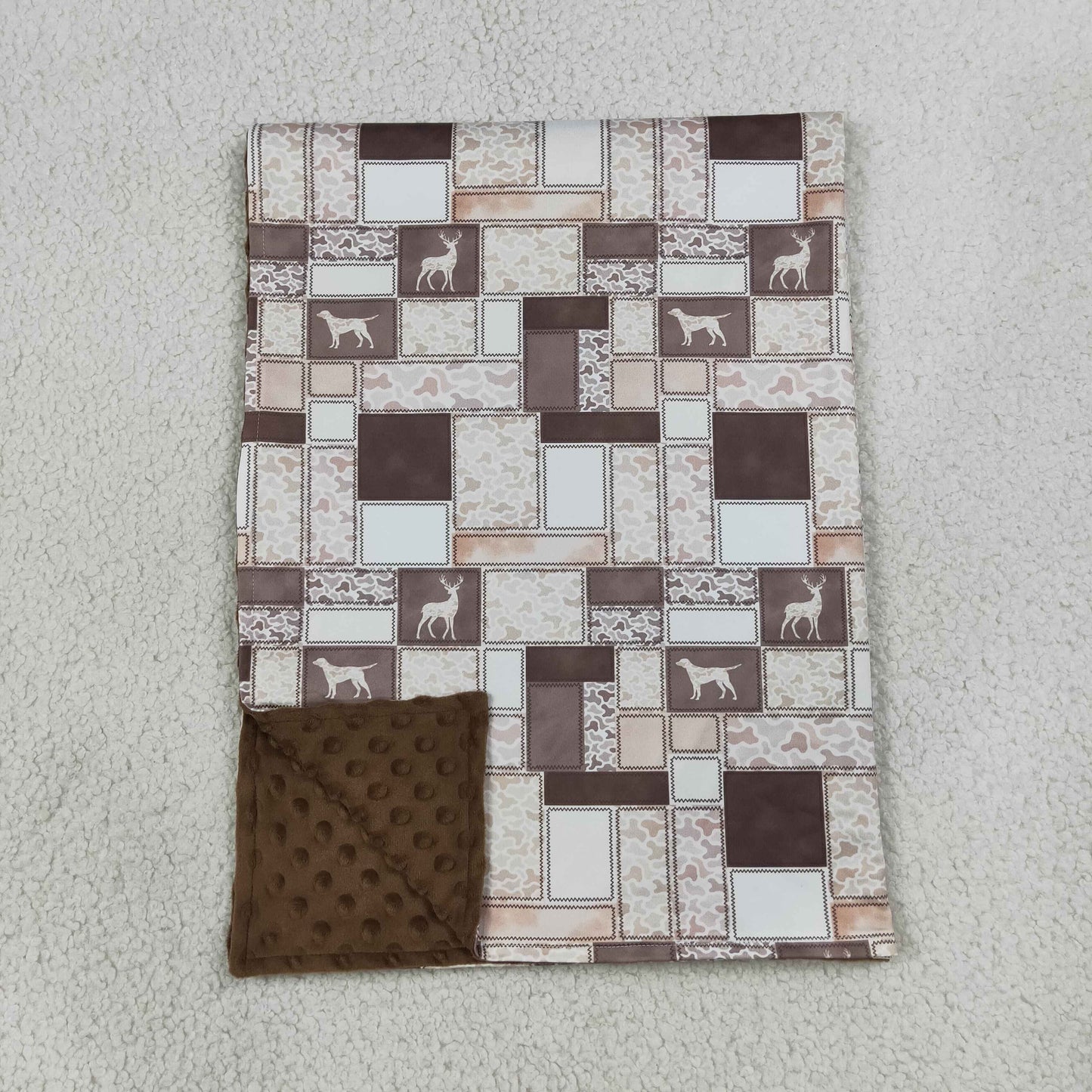 BL0249 Hunting Camo Deer Dog Brown Baby Blanket