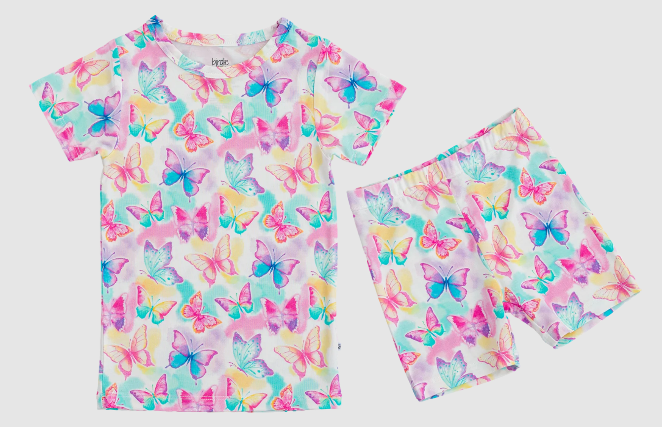 preorder GSSO2603 colorful butterfly pink short sleeve shorts Summer girls set