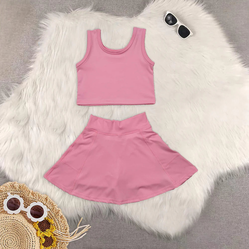 yoga soild color skirt with shorts girls set RTS Sibling Clothes