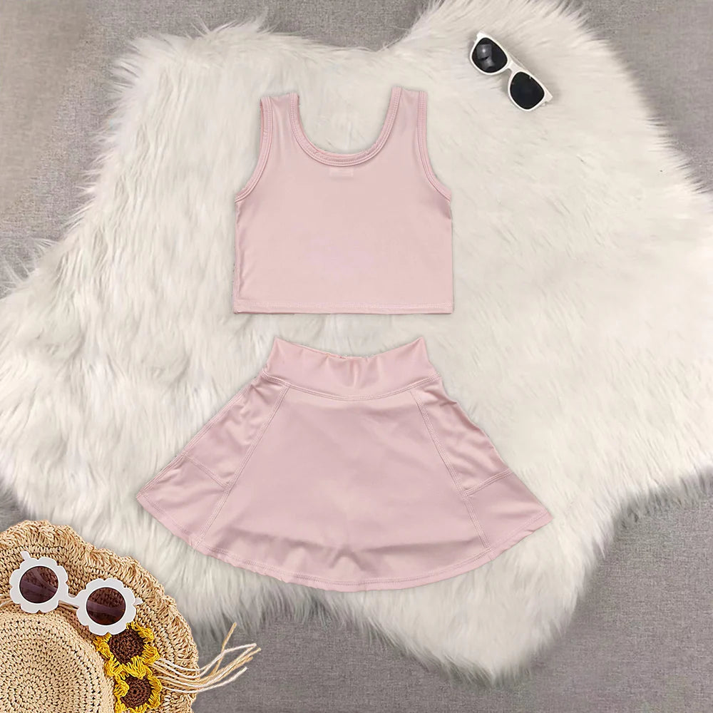 yoga soild color skirt with shorts girls set RTS Sibling Clothes