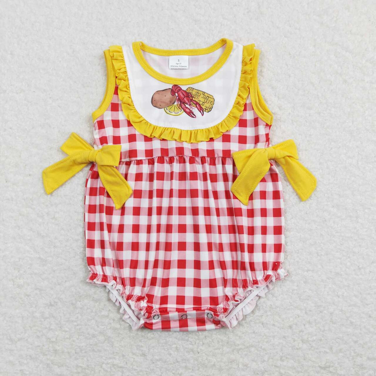 SR0769 Cray Corn Potato Red Checkered Sleeveless Girls Romper