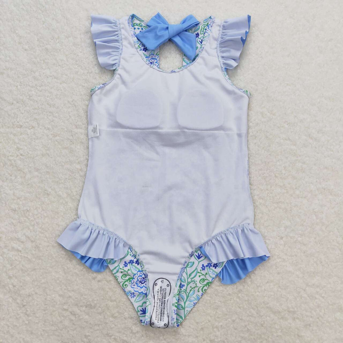 S0278 blue flowers flutter sleeve girls swimsuits