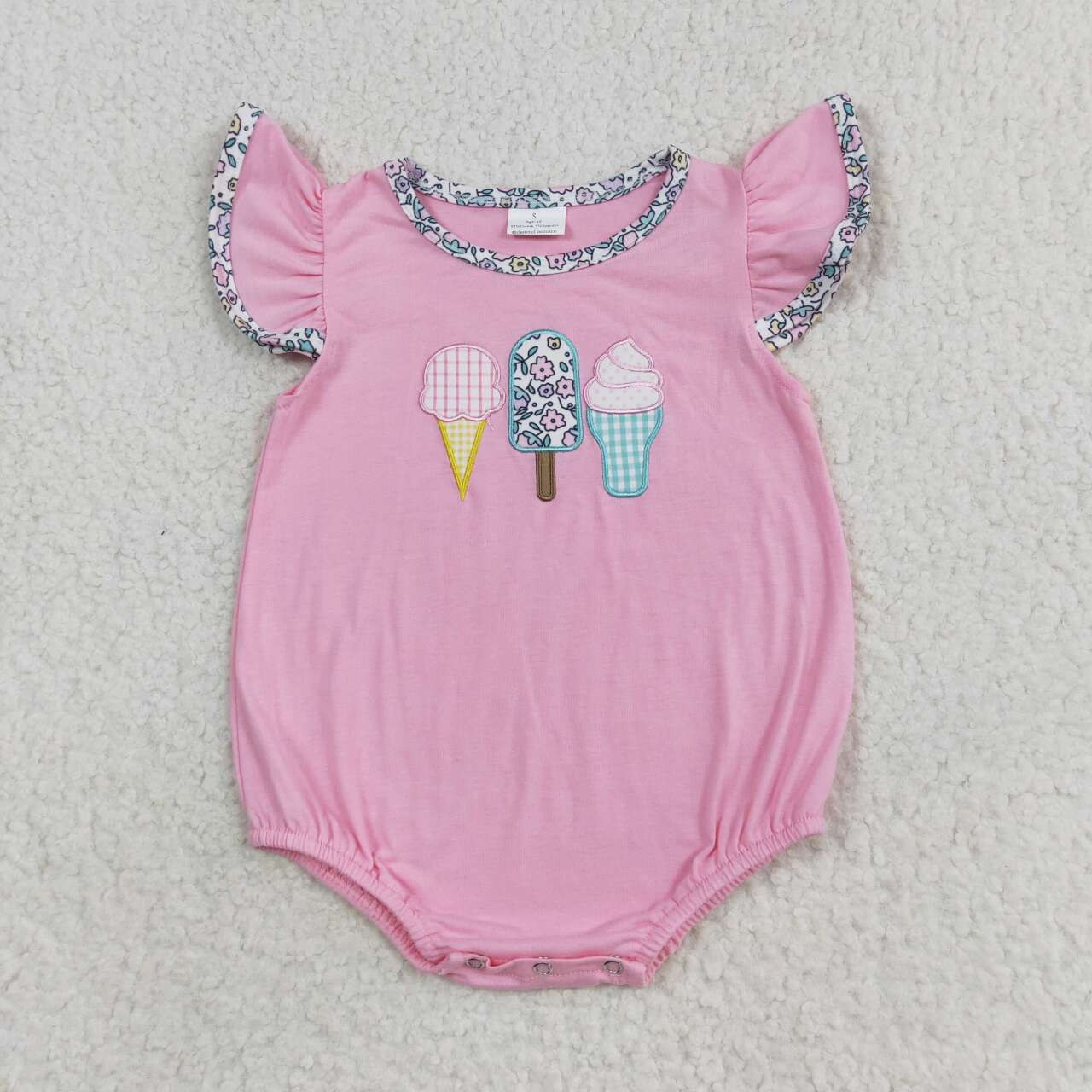 SR1598 embroidery cute ice pink flutter sleeve girls romper
