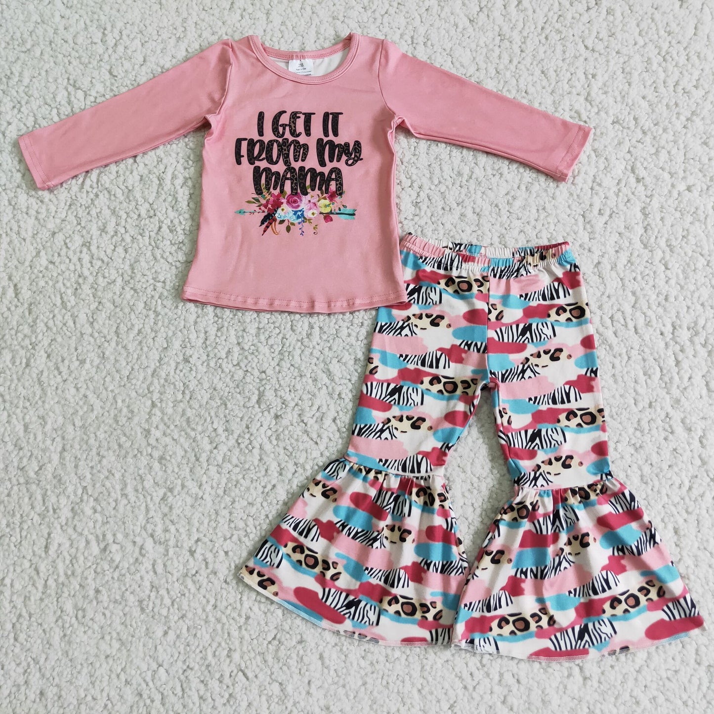 6 C7-17 I Get It From My Mama Long Sleeve Girls Pink Floral Kids Outfits