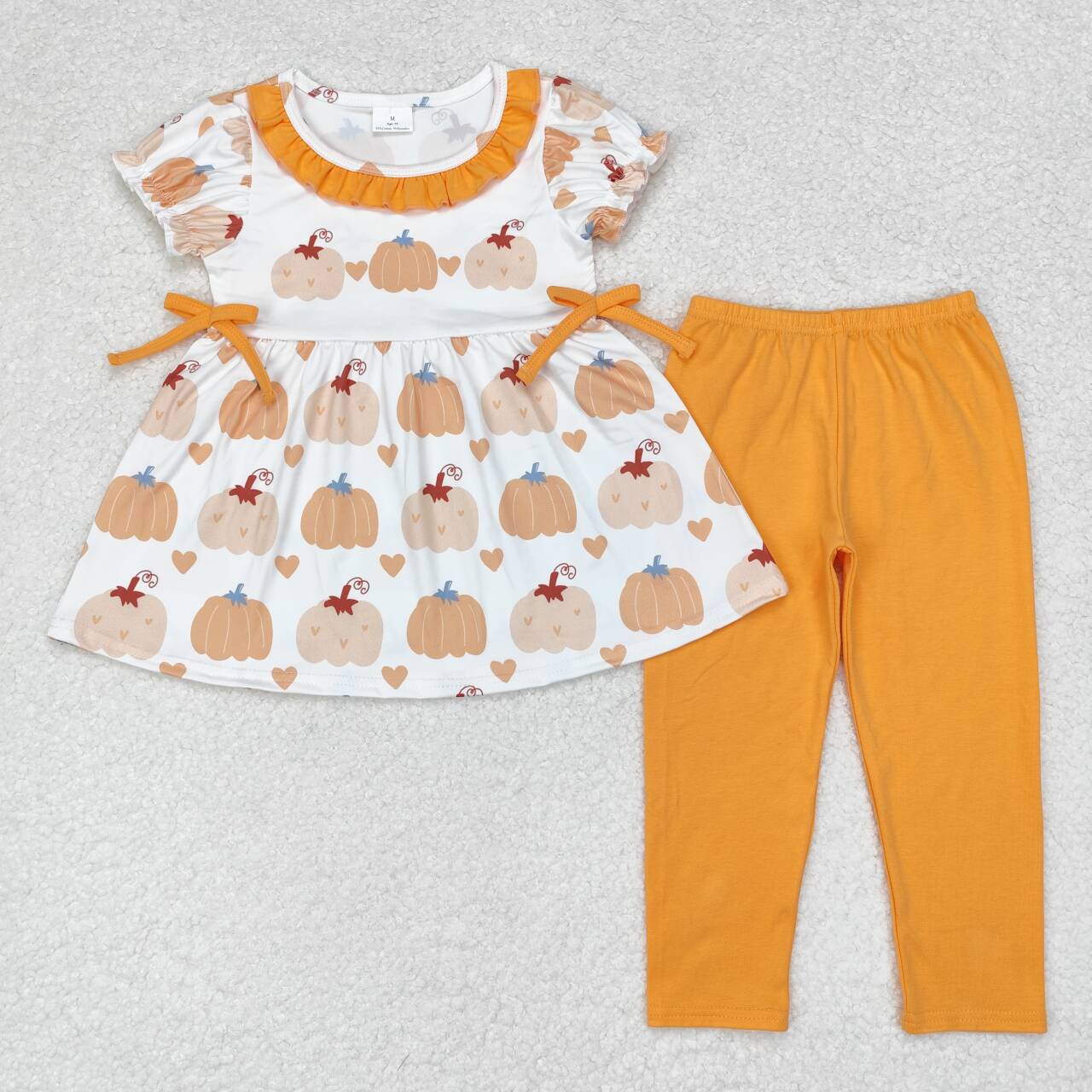 GSPO1566 Autumn full pumpkin short sleeve orange pants girls set