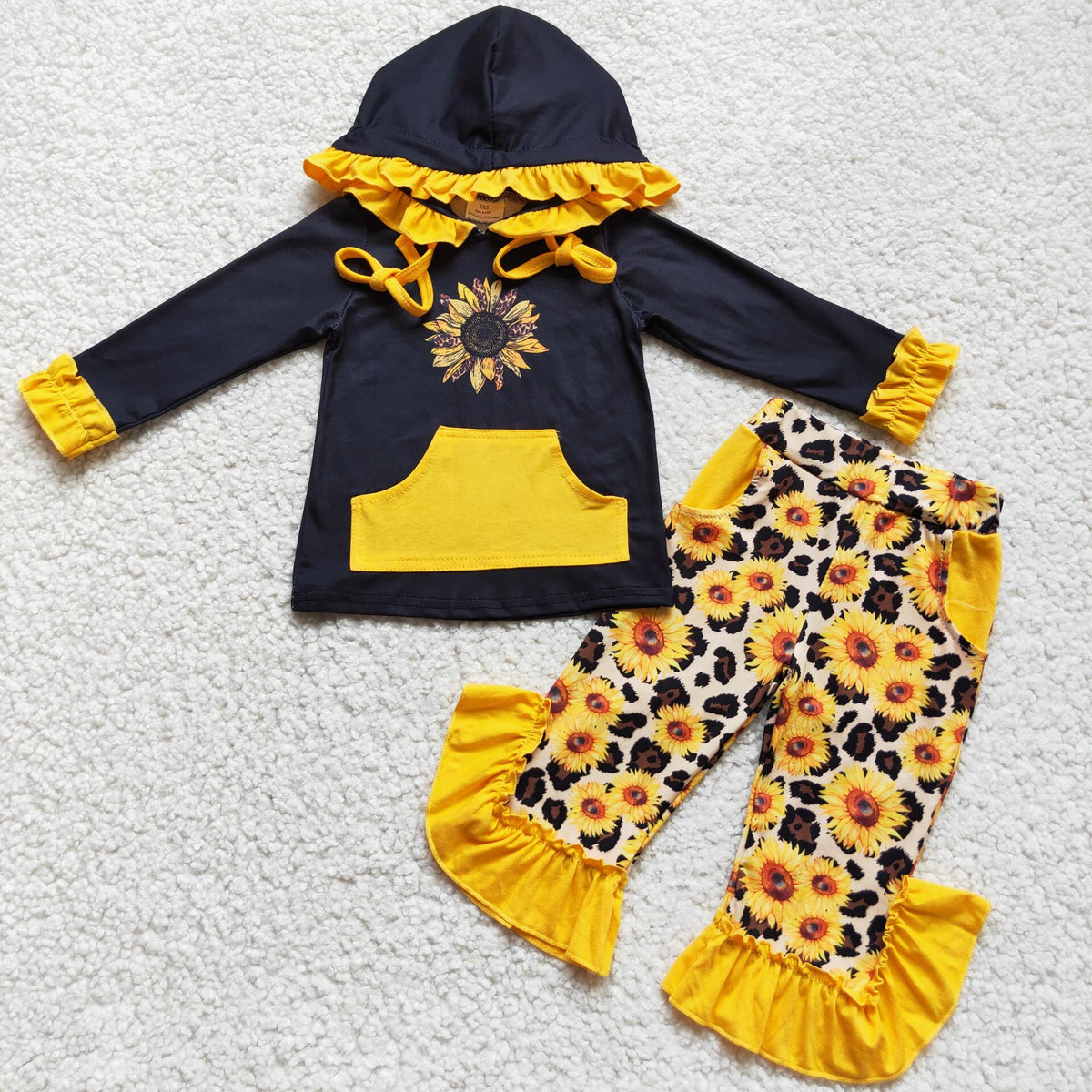 Sunflower Adorable Long Sleeve Ruffles Floral Kids Girls Hoodie Sets