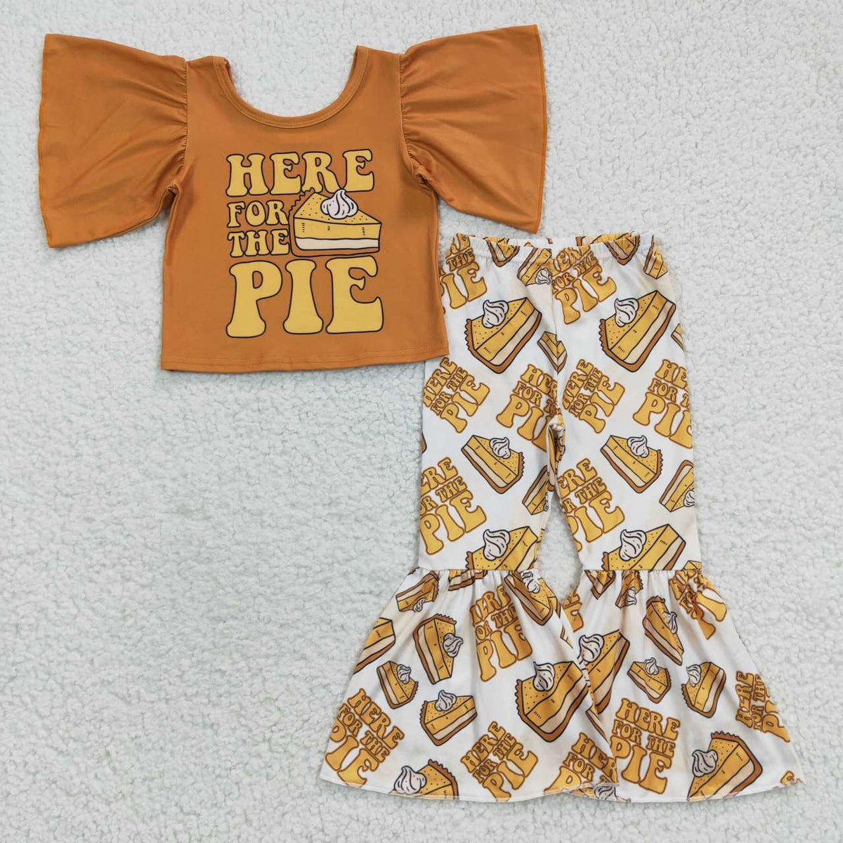 GSPO0679 Here For The Pie Cake Short Sleeves Orange Pants Girls Clothes