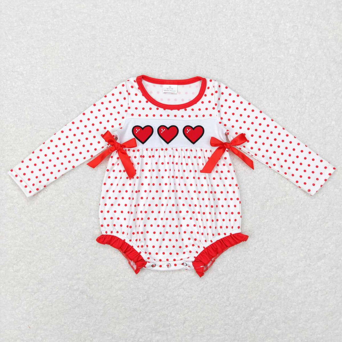 LR0835 Valentine's Day red heart dot short sleeve girls romper