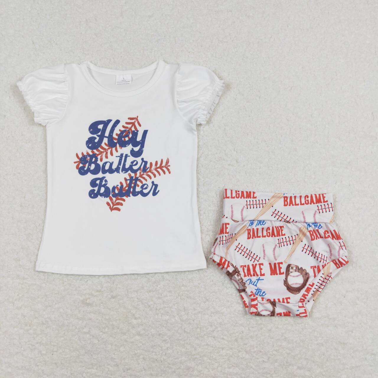 GBO0218 Hey Batter Butter short sleeve baseball girls bummie set