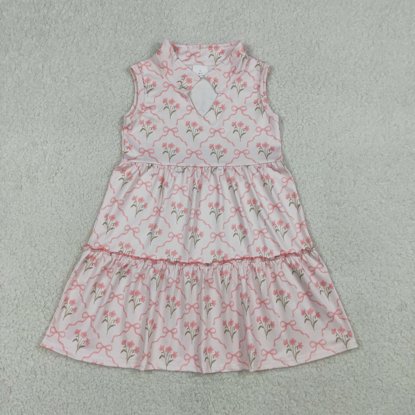 GSD3678 Pink Flowers Bows Sleeveless Girls Dress