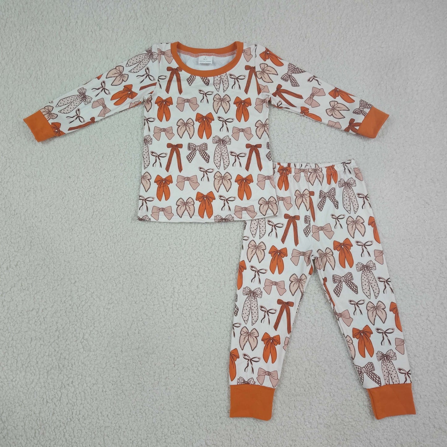 GLP3531 Bows Brown Long Sleeve Pants Girls Pajamas