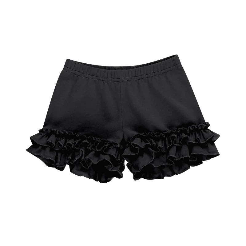 custom moq 3 milk silk black ruffles girls shorts