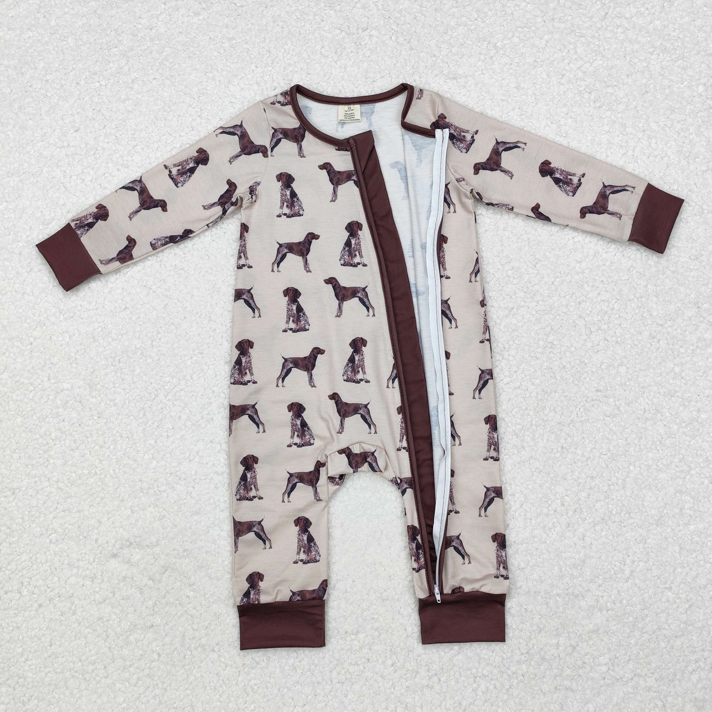 bamboo LR1759 hunting dogs brown long sleeve zipper boys romper