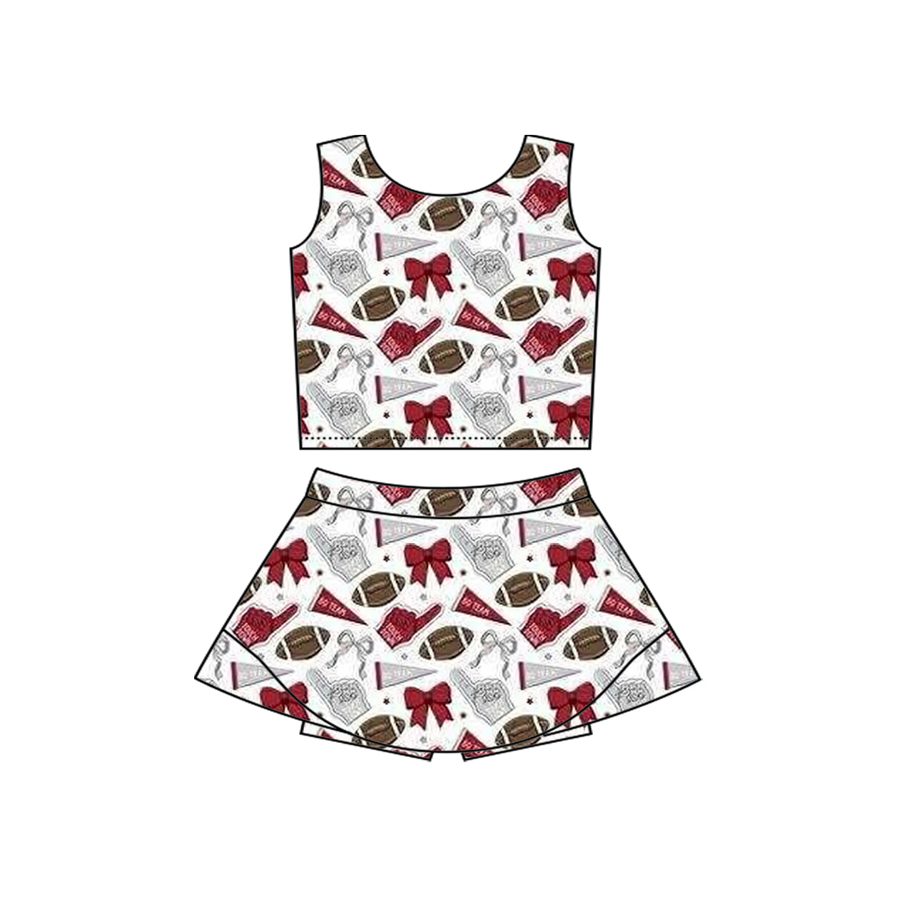 preorder football item cheer bows red sleeveless skorts girls set