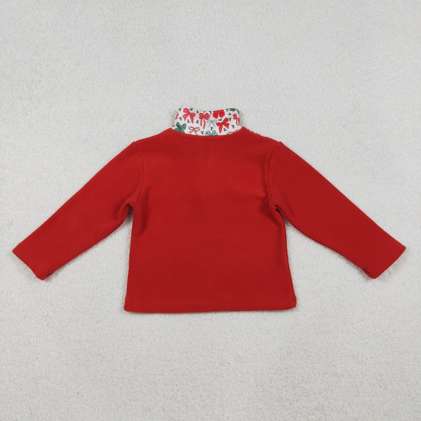 GT1150 sherpa Christmas red green bows zipper long sleeve girls top