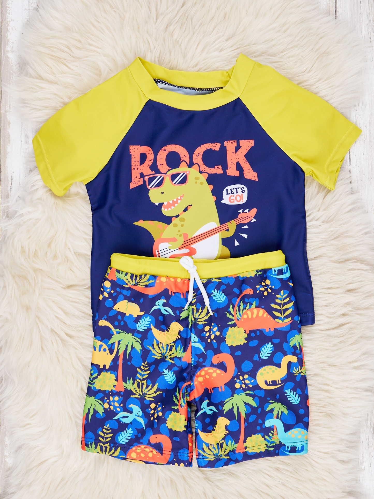 moq 5 custom style Rock Dinosaur Short Sleeves Boys Set