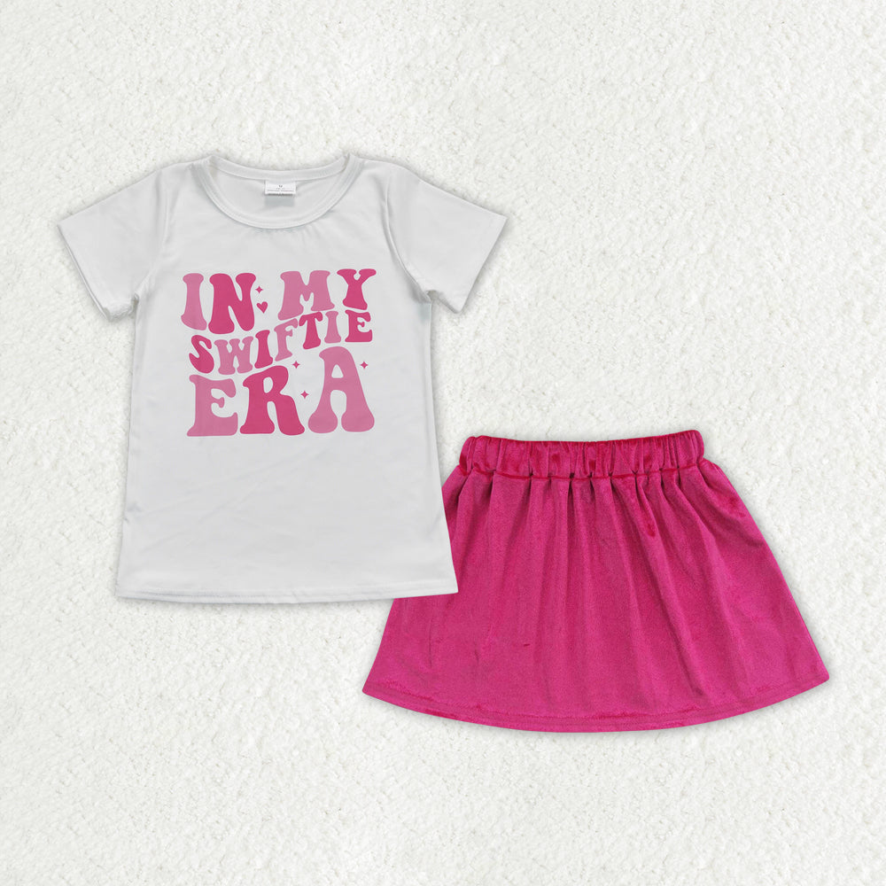 GSD0851 Country singer in my era short sleeve hot pink velvet skirt girls set