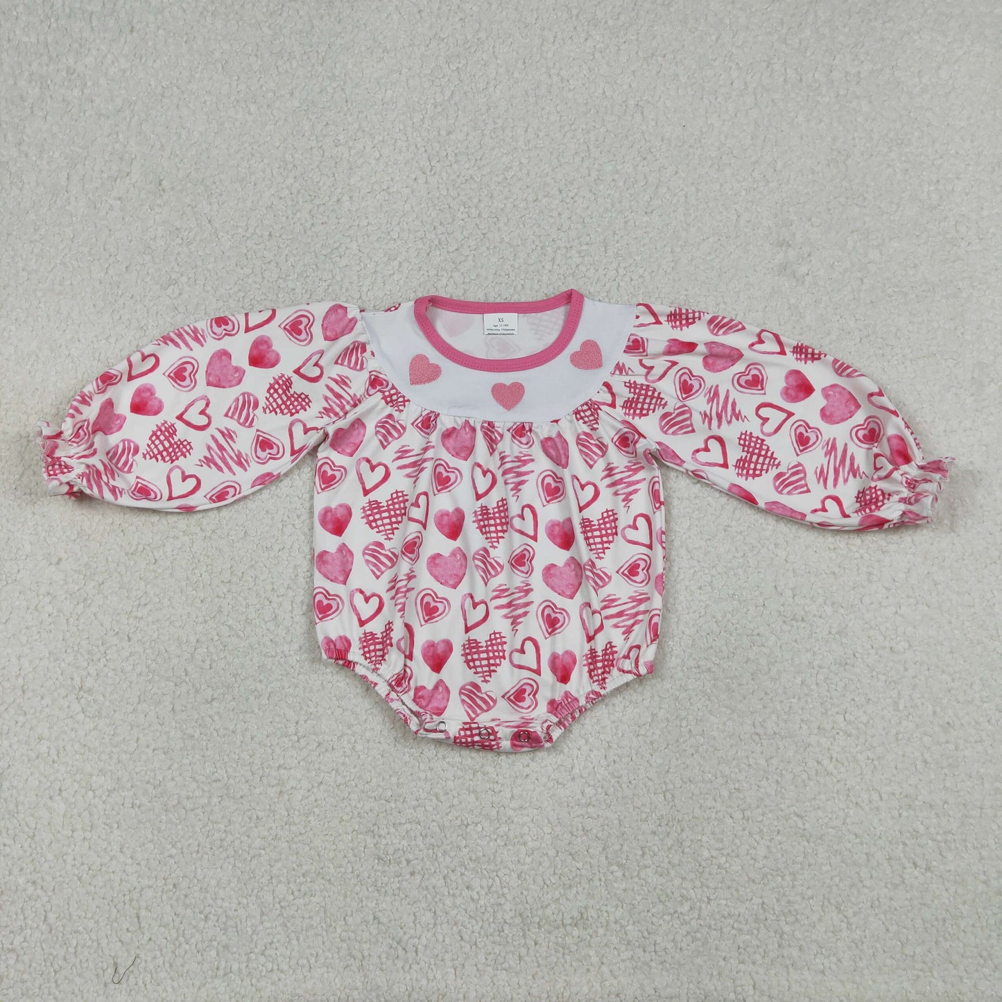 Embroidery LR2767 Valentine's Day heart pink long sleeve girls romper