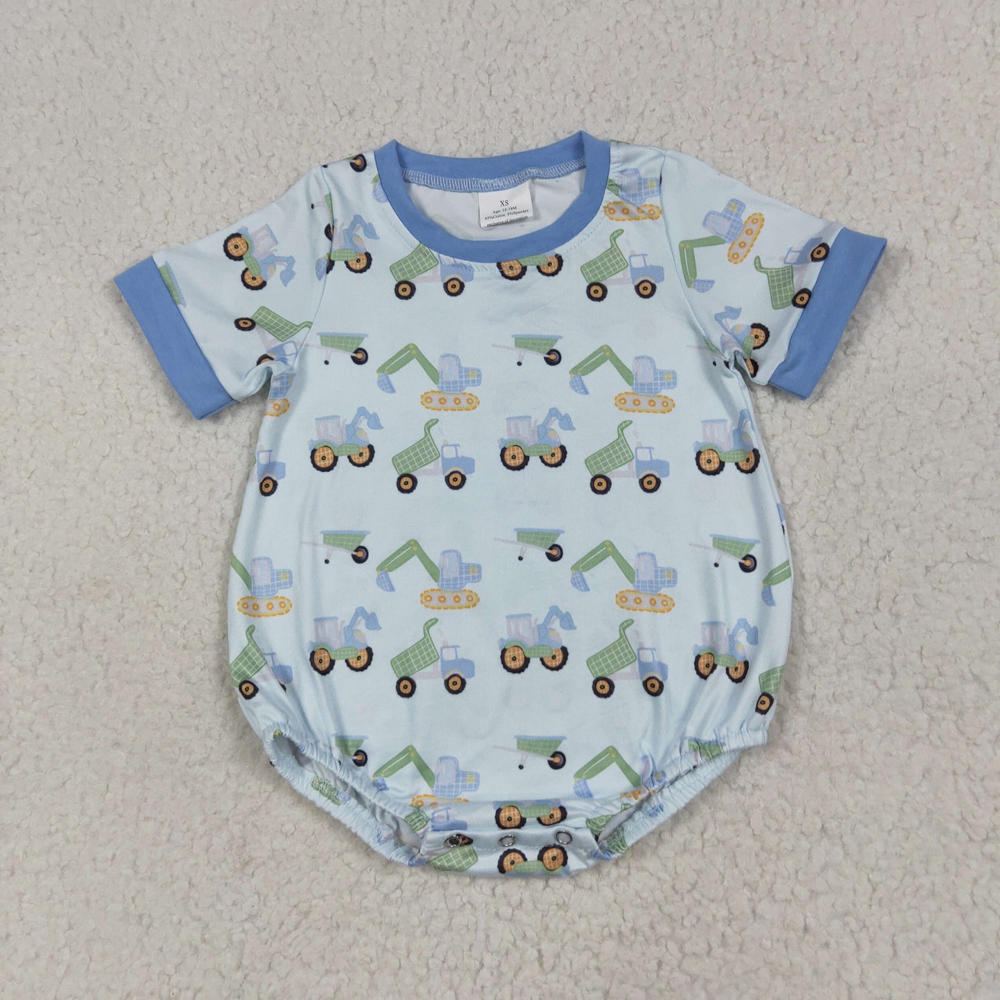 SR3142 cartoon construction truck blue short sleeve boys romper