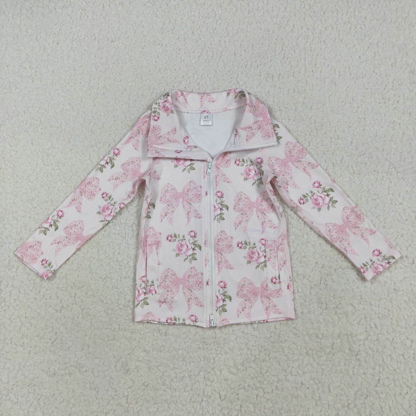 GT1075 yoga pink flowers bows long sleeve zipper girls coat