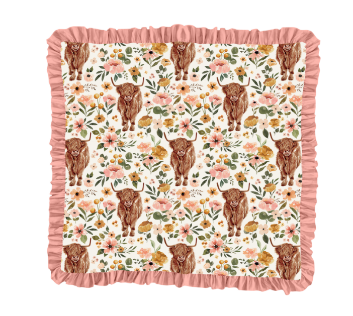 custom S 9.15 Highland cow flowers baby blanket