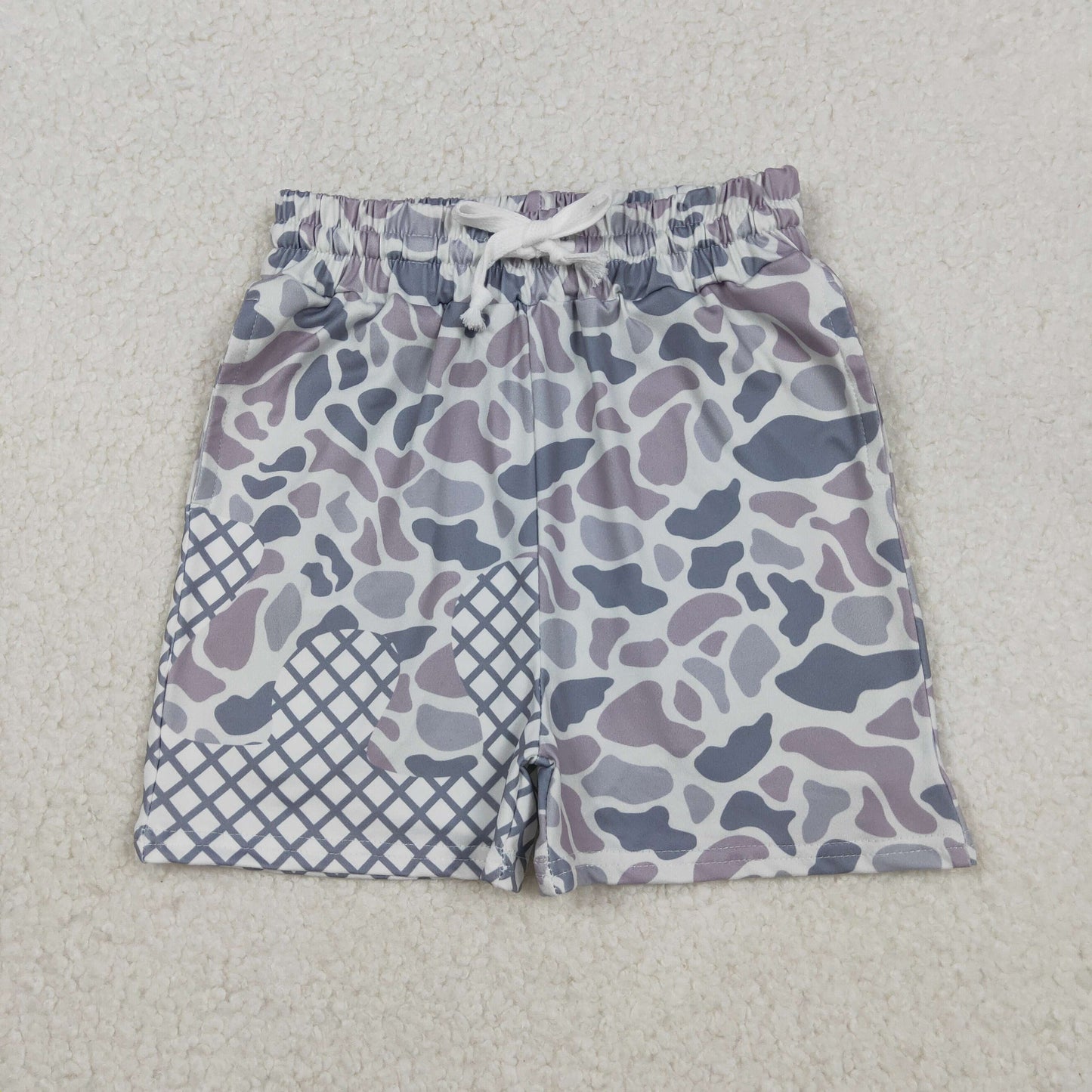 SS0647 hunting grey camo checkered boys shorts