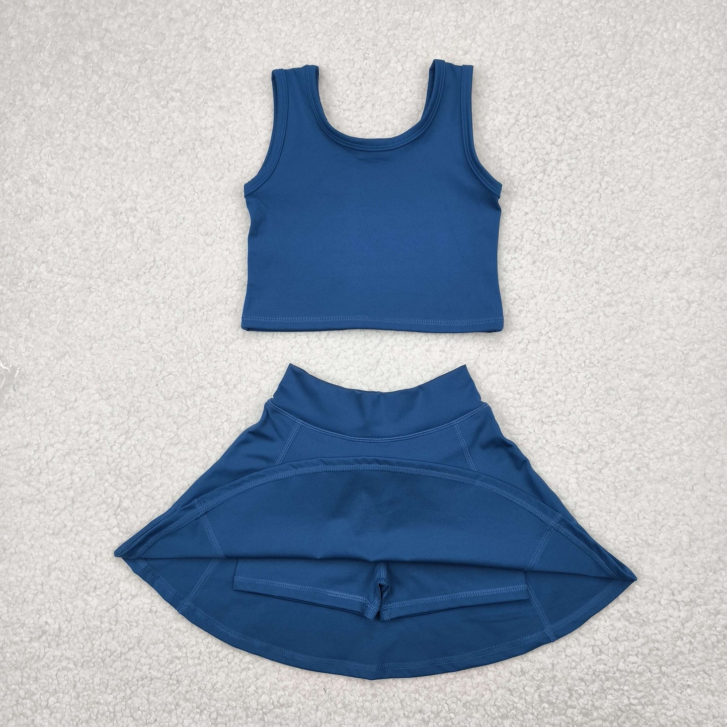 GSD1986 yoga dark blue vest skirt with shorts girls set