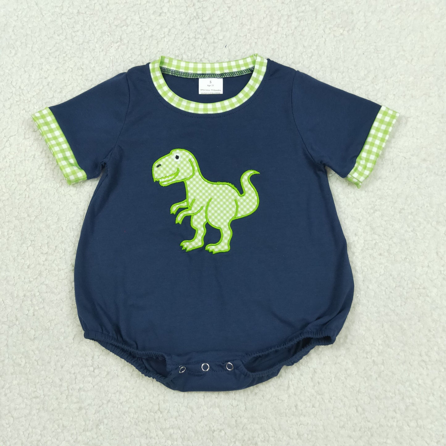 Embroidery SR4113 Dinosaur Navy Blue Short Sleeve Boys Romper