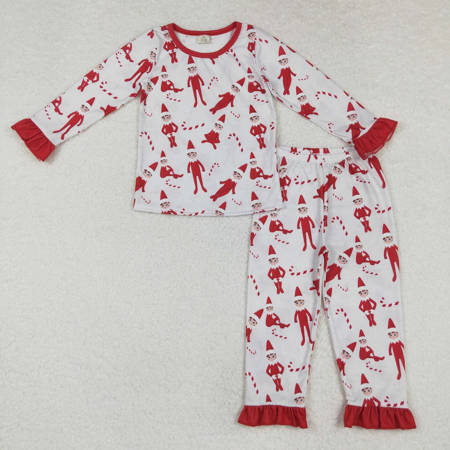 Custom moq 20 bamboo Christmas spirit red long sleeve pants girls pajamas