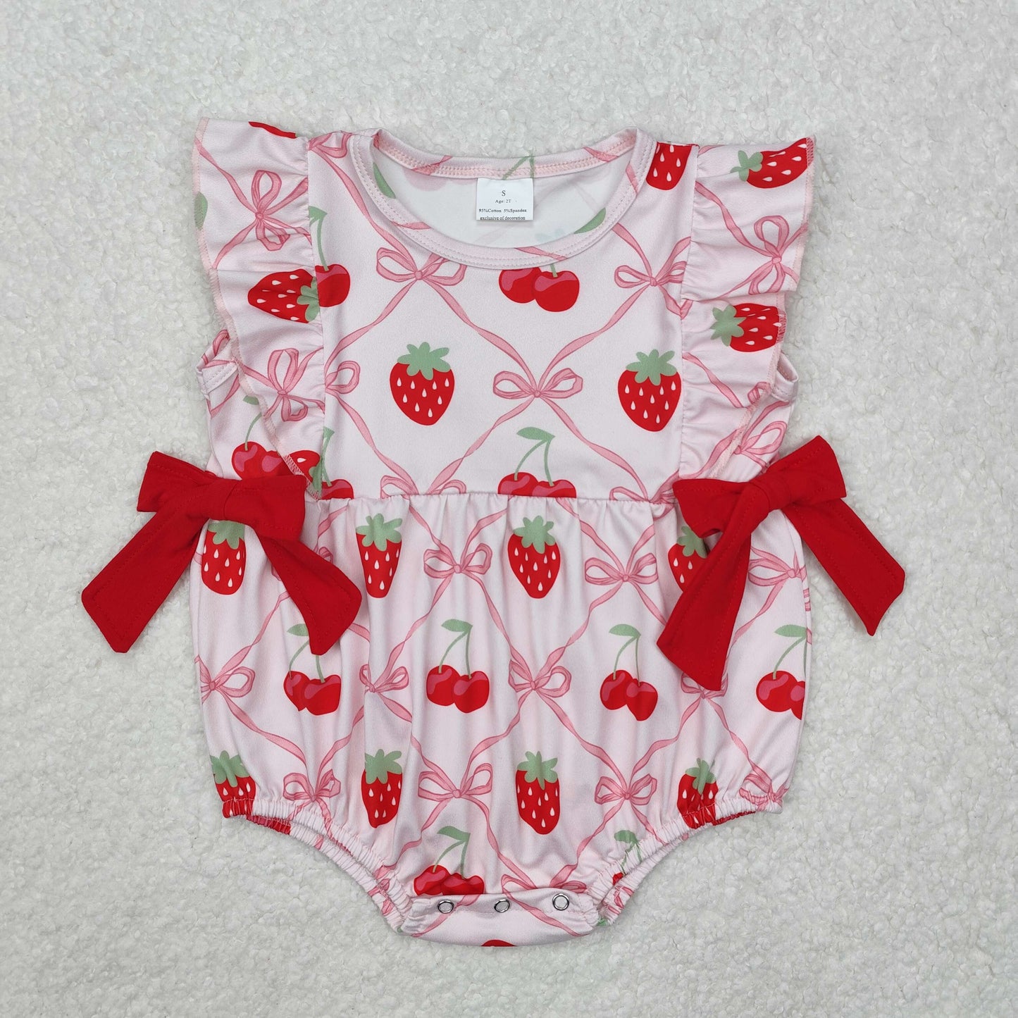 USA SHOP SR2295cute strawberry red bows berry flutter sleeve girls romper