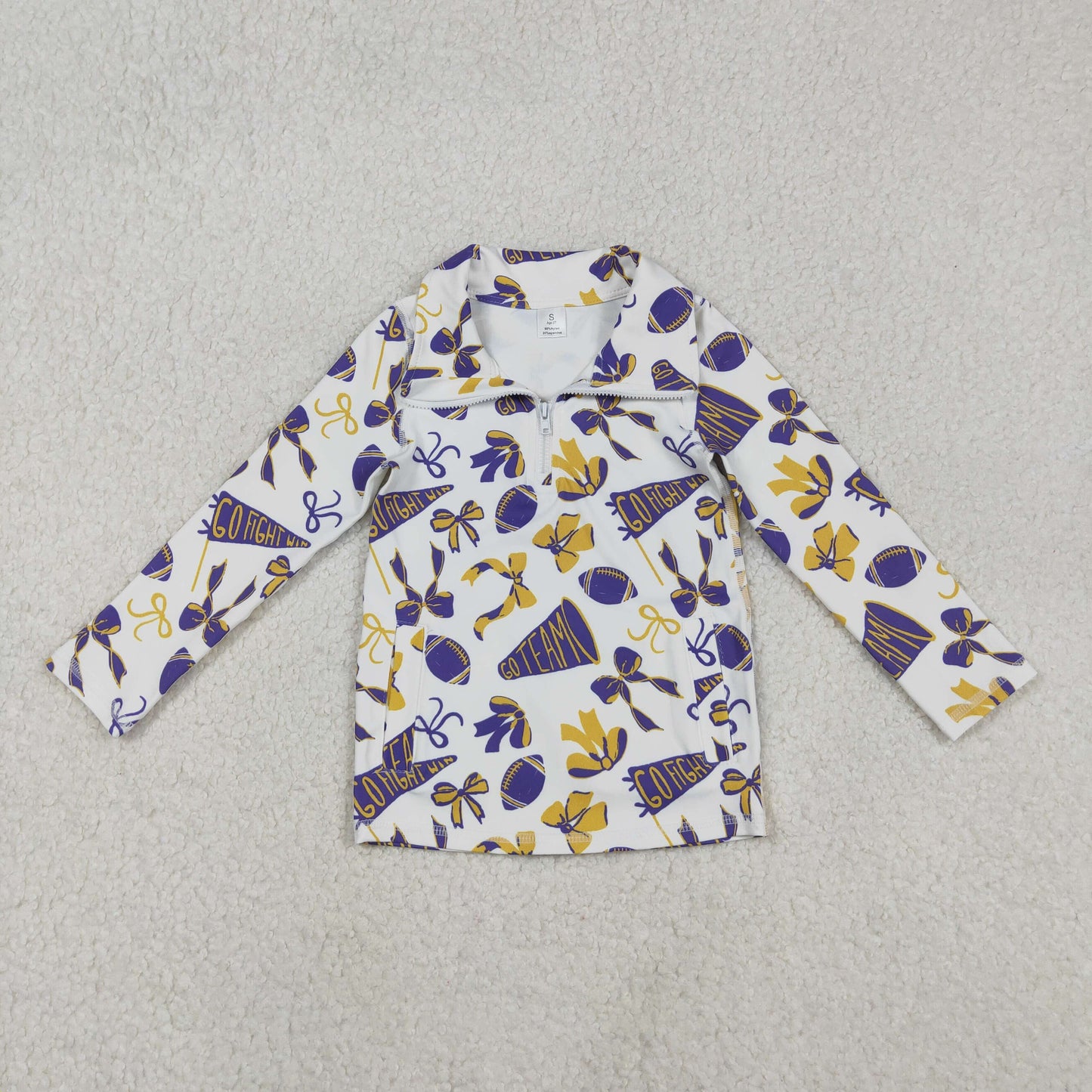 GT1226 yoga football go team purple bows zipper long sleeve girls top