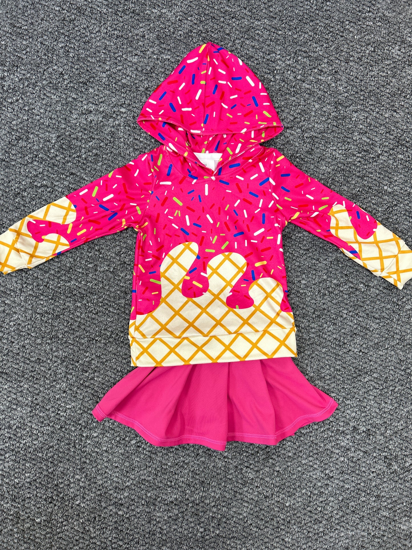 Summer ice hot pink hoodie long sleeve yoga pink skorts skirt girls set