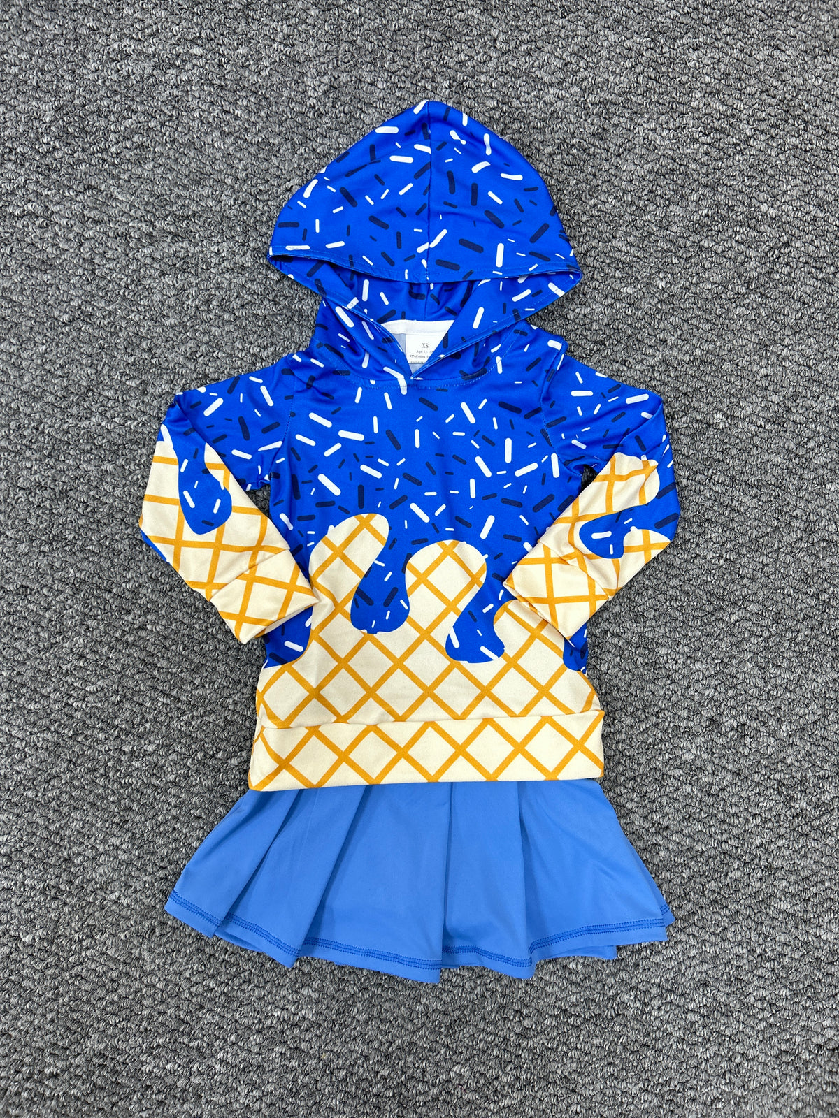 Summer ice dark blue hoodie long sleeve yoga pink skorts skirt girls set